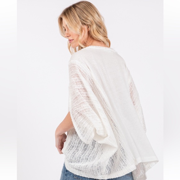 08 Boho Solid Knit Boat Neck Front Pocket Poncho - Picture 4 of 5